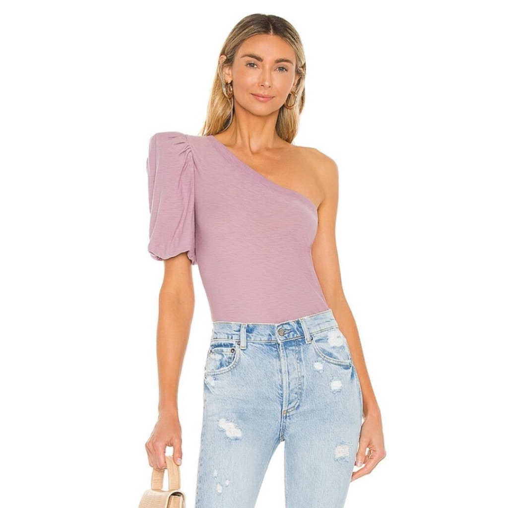 Nation Ltd Raina Balloon Sleeve One Shoulder Purple Tee